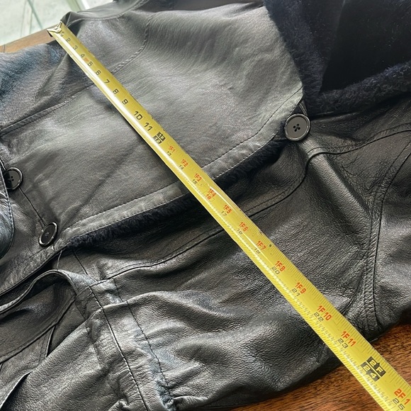 Vintage Jacqueline Ferrar black Leather Faux Fur Hooded Hood belted coat size XL - Picture 12 of 17